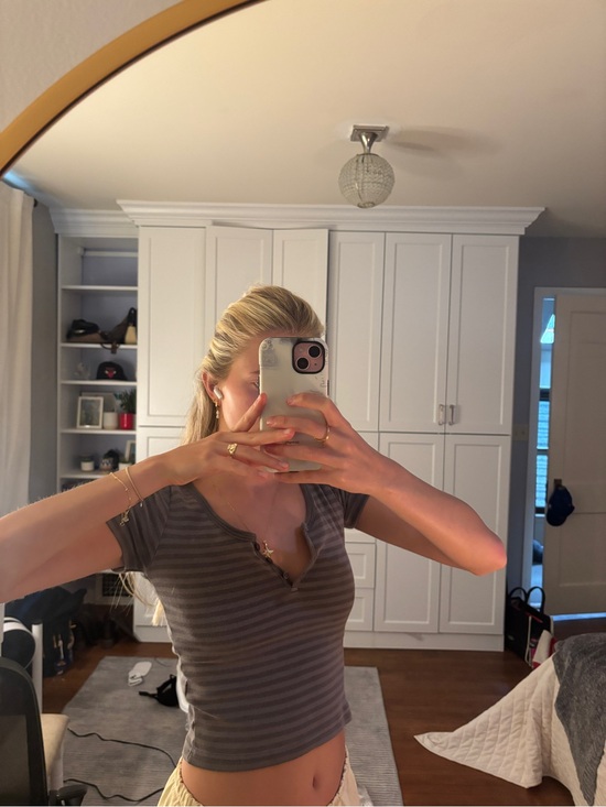 Brandy Melville Tops - Brandy Melville Gray Striped Short Sleeve Ribbed Top